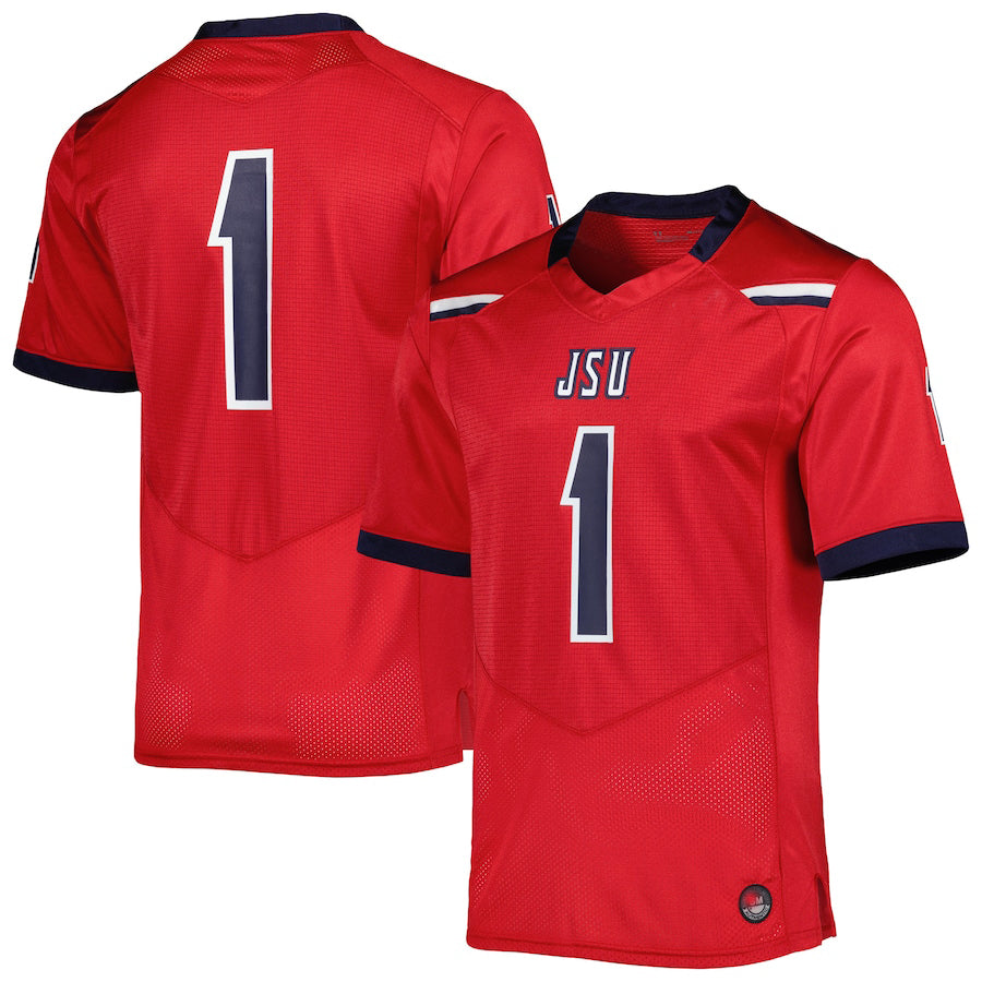 #1 J.State Tigers Under Armour Team Wordmark Replica Football Jersey Red Stitched American College Jerseys