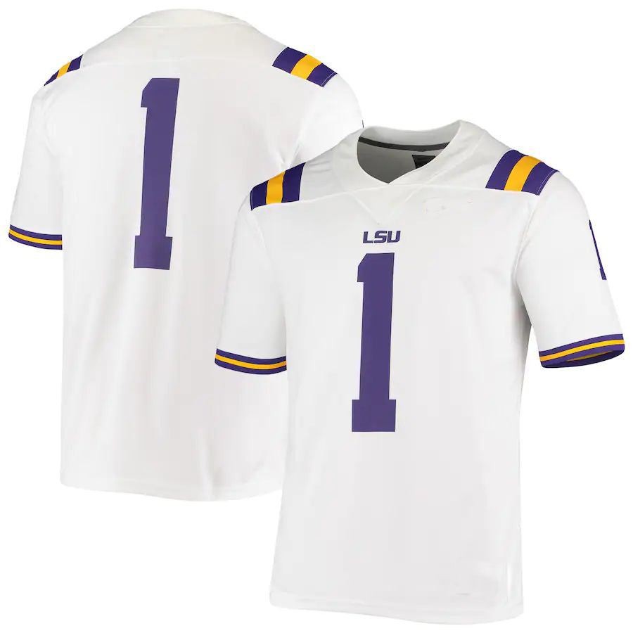 #1 L.Tigers Game Jersey White Football Jersey Stitched American College Jerseys