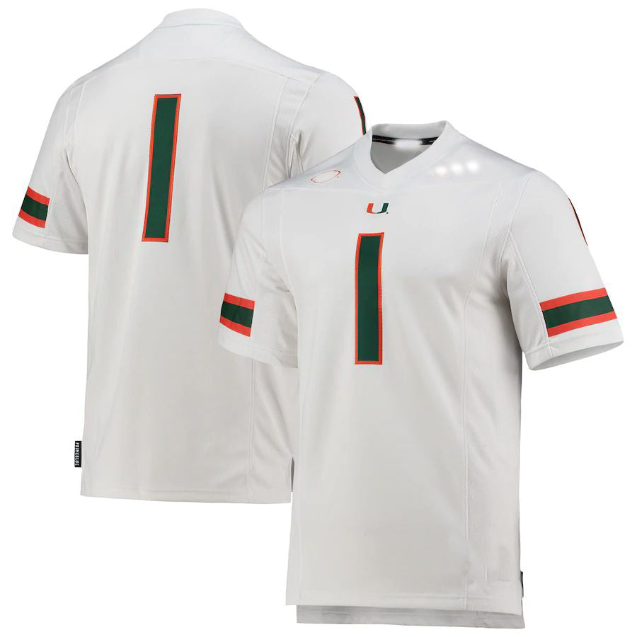 #1 M.Hurricanes Team Premier White Football Jersey Stitched American College Jerseys