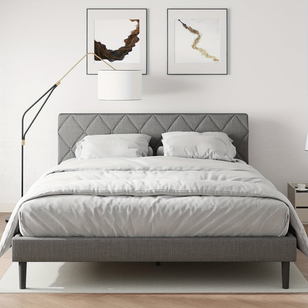 Queen Size Bed Frame, Upholstered Platform Bed Frame with Button Tufted Headboard, Mattress Foundation, Wooden Slats Support, No Box Spring Needed, Super Easy Assembly, Black