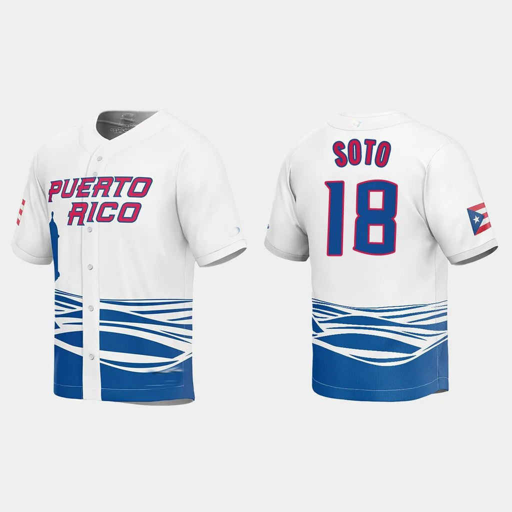 #18 NEFTALI SOTO PUERTO RICO BASEBALL 2023 WORLD BASEBALL CLASSIC JERSEY ¨C WHITE Stitches Baseball Jerseys