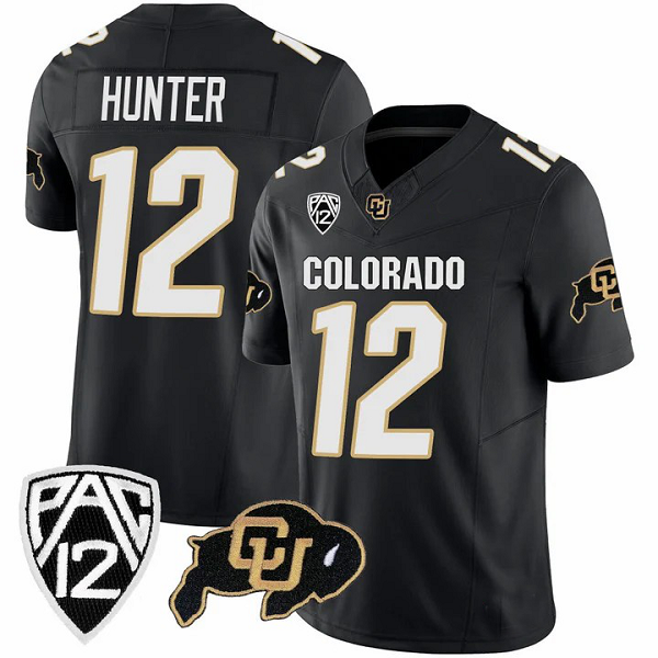 #12 HUNTER C.Buffaloes Original Retro Brand NIL Football Player Jersey �C Black Stitched American College Jerseys